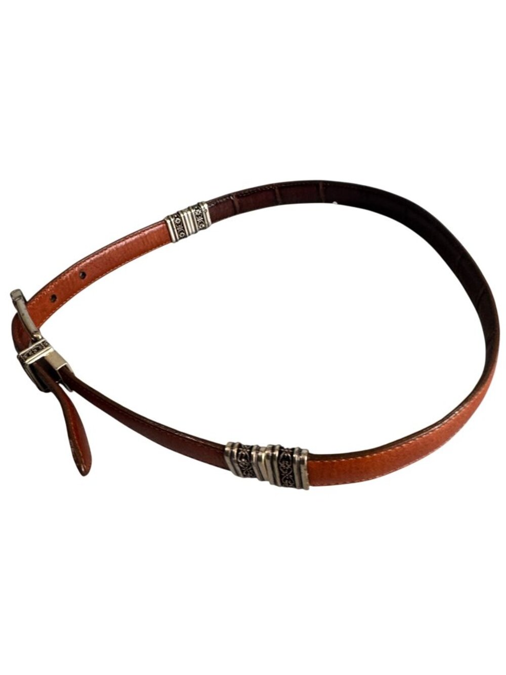 Brighton 44000 Reversible Brown Croc Embossed Leather Belt Silver Hardware M30 - Picture 4 of 6
